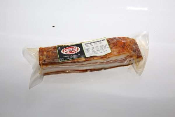 Pieza de panceta ibérica curada adobada Embutidos Gómez