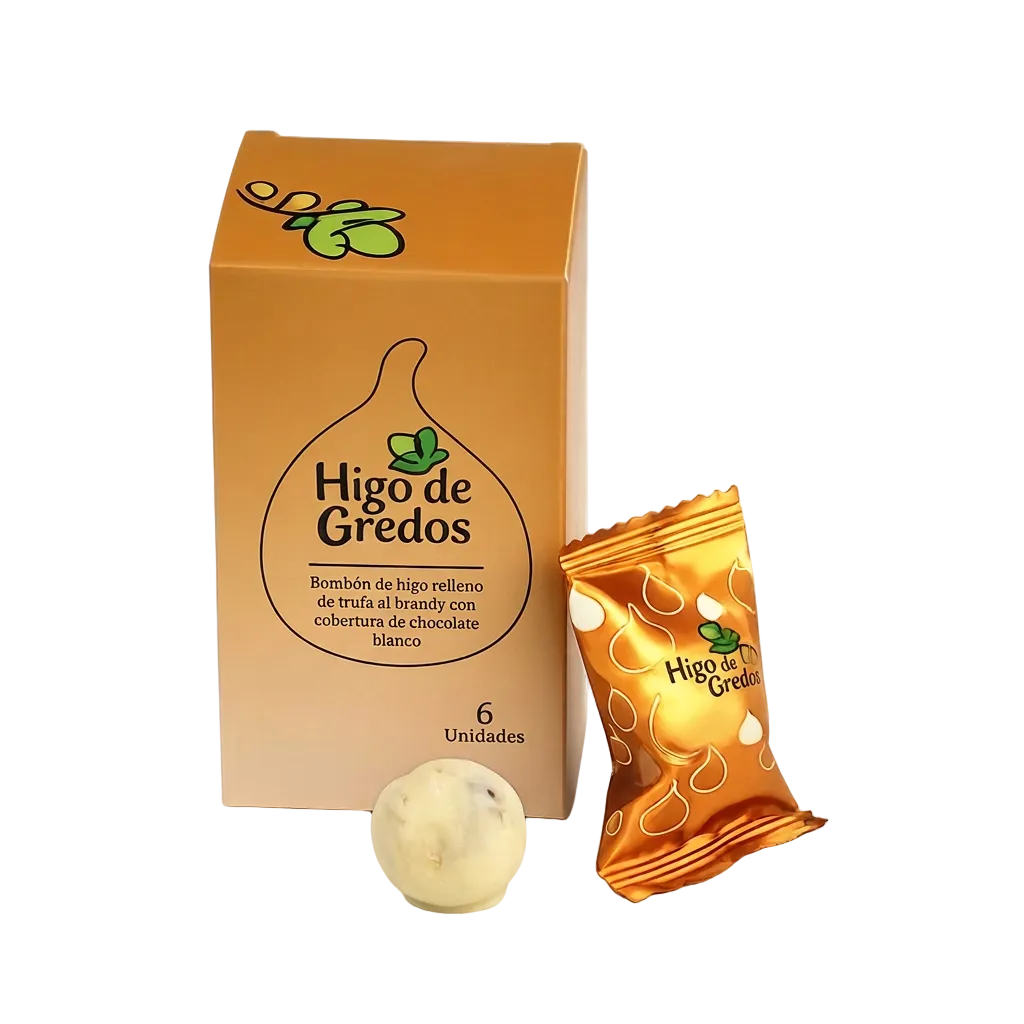 bombón de Higo de Gredos de trufa al brandy con chocolate blanco