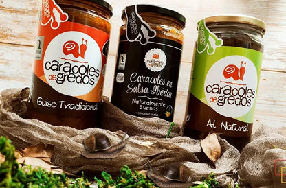 Tres botes de Caracoles de Gredos: guiso tradicional, salsa ibérica y al natural