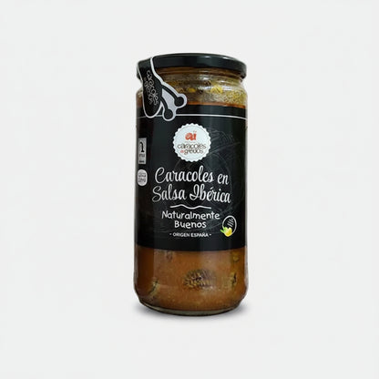 Bote de Caracoles de Gredos en salsa ibérica, conserva gourmet con embutidos ibéricos
