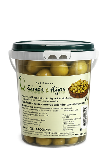 Aceitunas Verdes Enteras Sabor Anchoa Simón e Hijos 1 kg